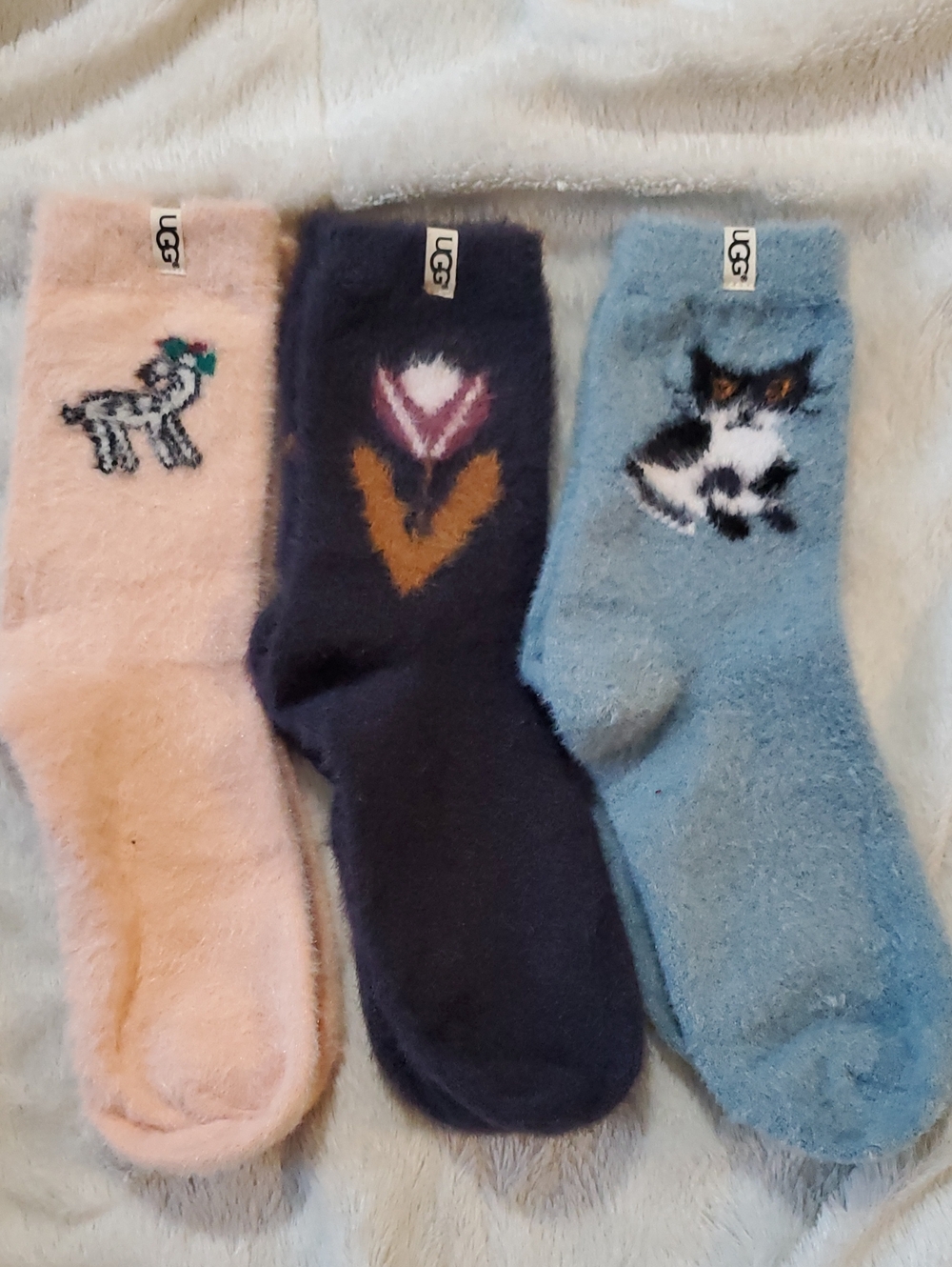UGG Fuzzy Novelty Socks Trio - Pink, Navy, Light Blue